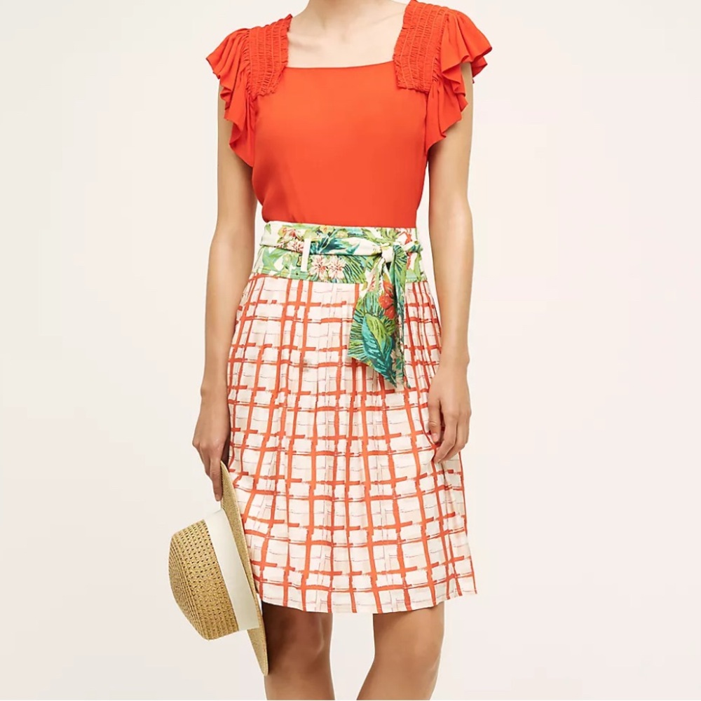 Maeve by Anthropologie Country Fair Picnic Plaid Silk Blend Skirt Size 4 Small